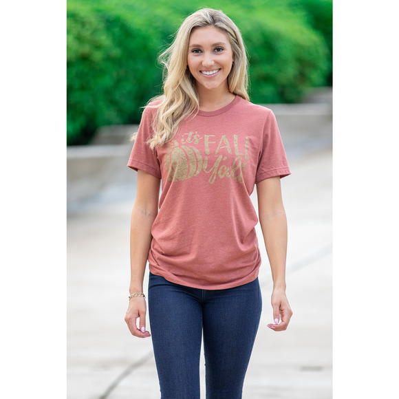 Rust Burnt Orange Short Sleeve Fall Graphic Tee Shirt - Small - Picture 2 of 4